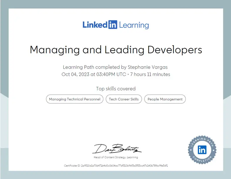 LinkedIn Certification: Managing and Leading Developers
