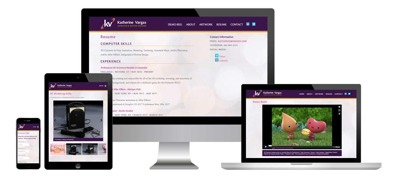 Computer, Laptop, Tablet, and Mobile view of Vargas Animation website